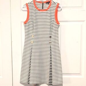 Ted Baker 60s Mod Style Dress - Black Stripes with Orange Accents